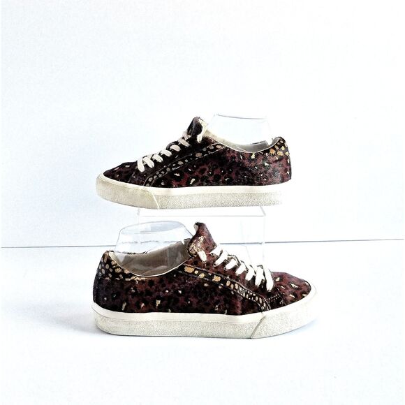 MADEWELL Sidewalk Low Top Sneakers Painted Leopard Calf Hair Sz 7.5 Brown - Picture 3 of 13